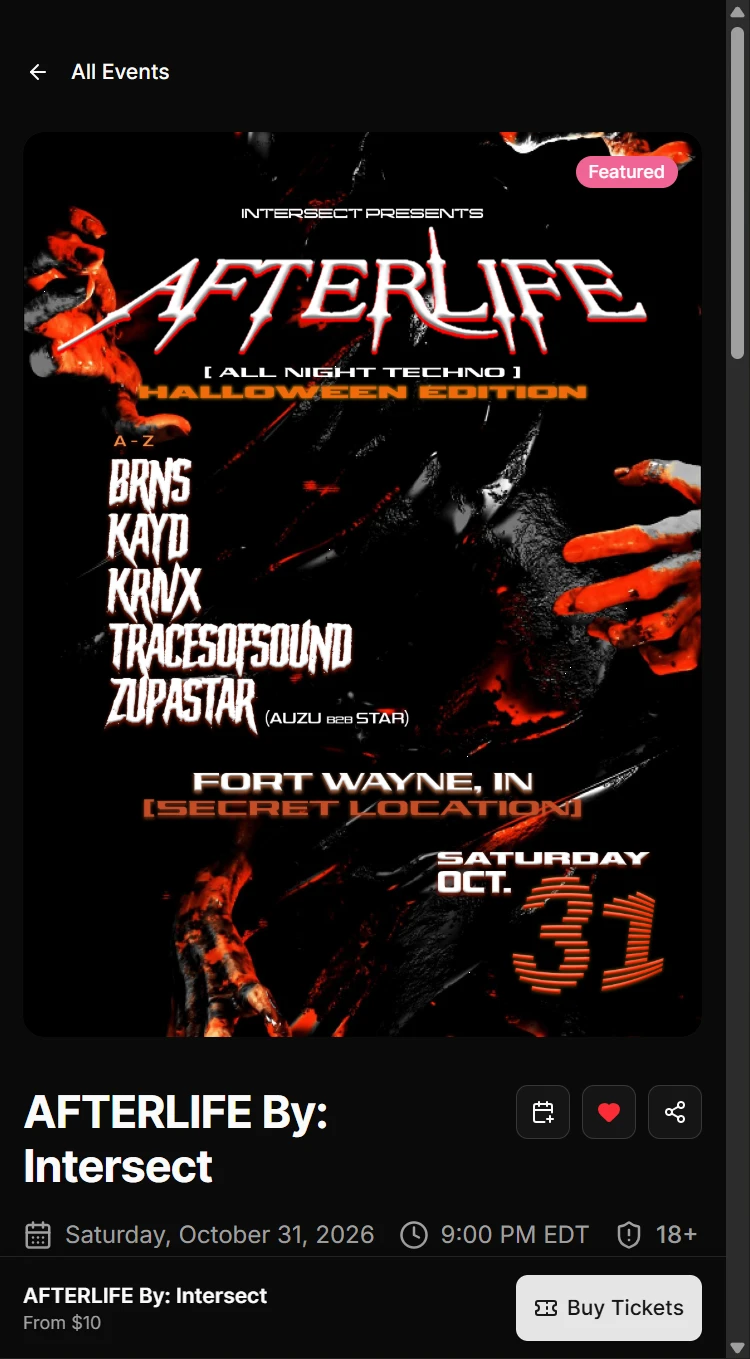 PopOut mobile website: From event page to tickets