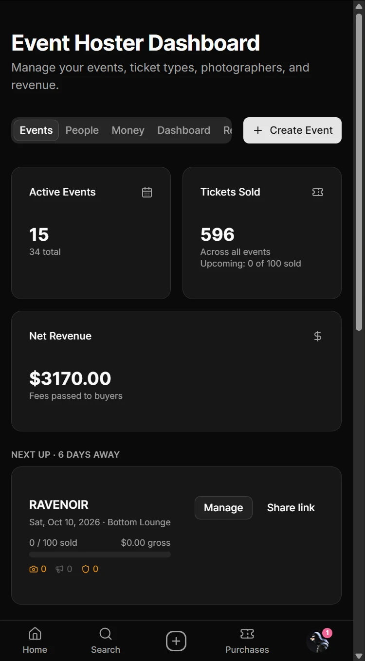 PopOut mobile website: Manage your events and crew