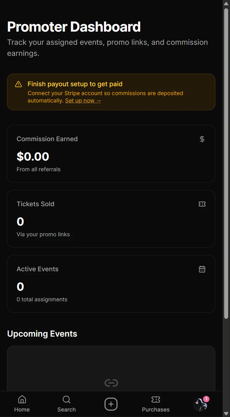 PopOut mobile website: Your promoter dashboard